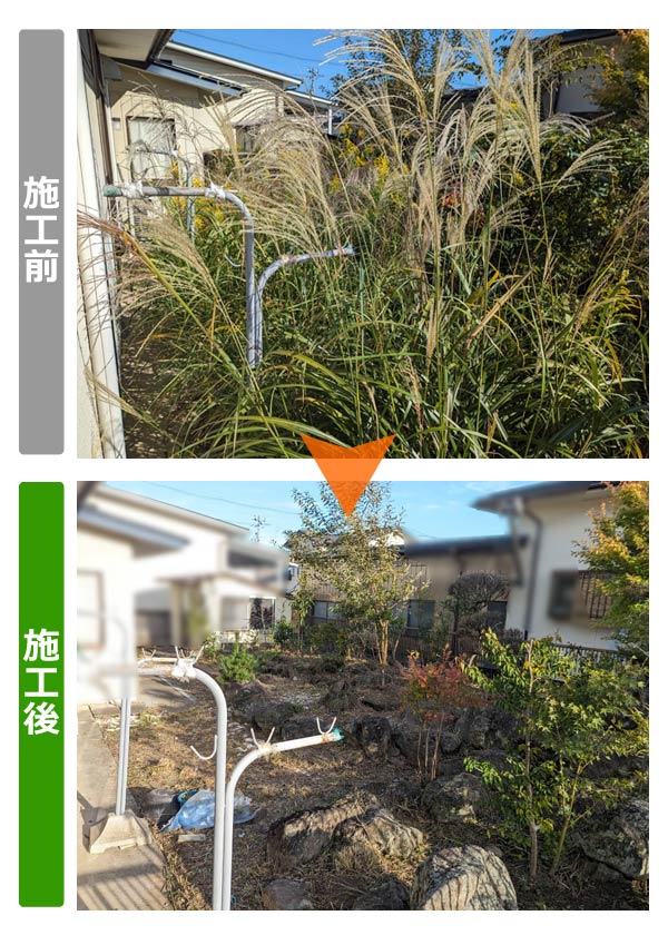 便利屋サンキュー仙台本店の業務報告（2023年10月20日）仙台市宮城野区のお客様からのご依頼で、ご自宅のお庭、敷地内の草刈り作業を行いました。